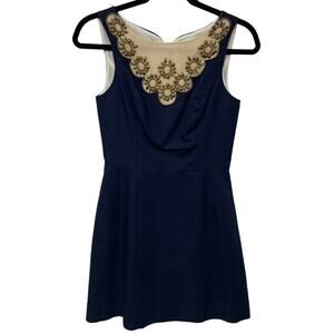 Lilly Pulitzer Wythe Navy Embellished Gold Beaded Shift Dress Size 00